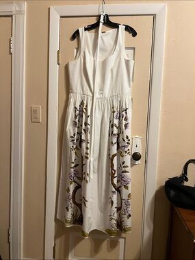 Adam Lippes White Maxi Dress with Lavender Floral Print